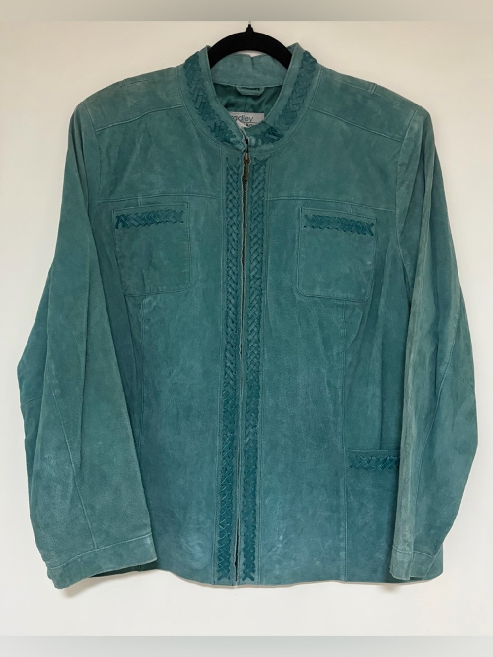 Bradley Bayou Vintage Women’s Teal Suede Zip Front Jacket Size 2XL